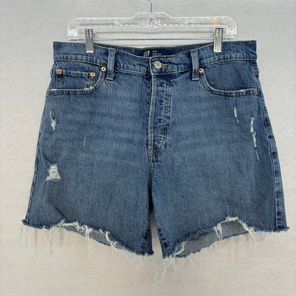 Gap Denim Shorts Women size 14 High Rise Cheeky Midi Short Distressed Casual - Picture 1 of 10